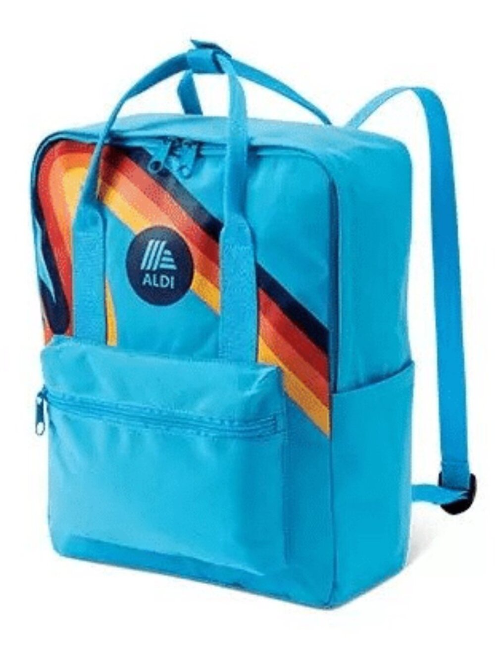 ALDI Gear Bright Blue Backpack Laptop Pocket Retro Rainbow Stripe 2023 NEW